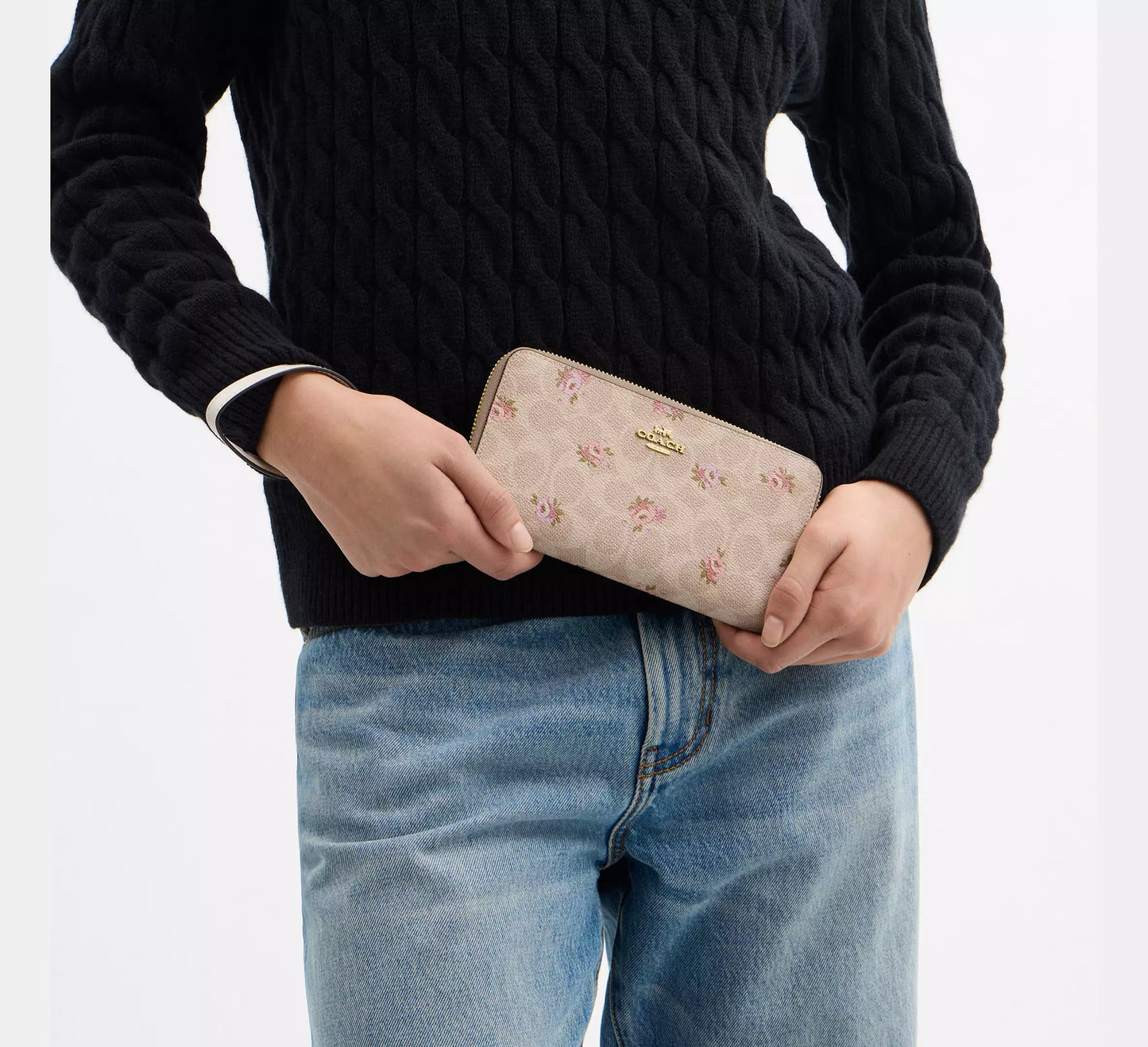Coach - Long Zip Around Wallet In Signature Canvas With Floral Print (Preorden)