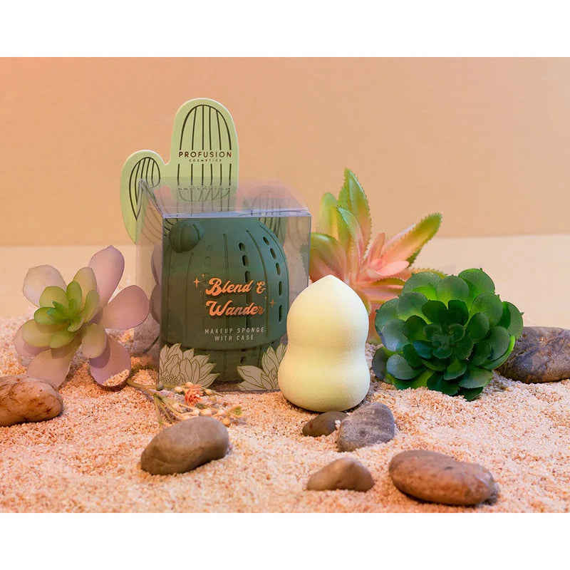 Profusion Cosmetics- Desert Sage | Blend & Wander Makeup Sponge With Cactus Case