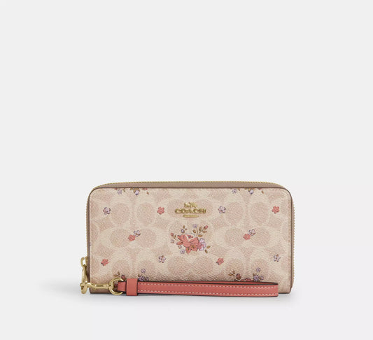 Coach - Long Zip Around Wallet In Signature Canvas With Floral Print (Preorden)