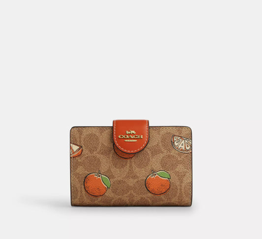 Coach - Medium Corner Zip Wallet In Signature Canvas With Orange Print (Preorden)