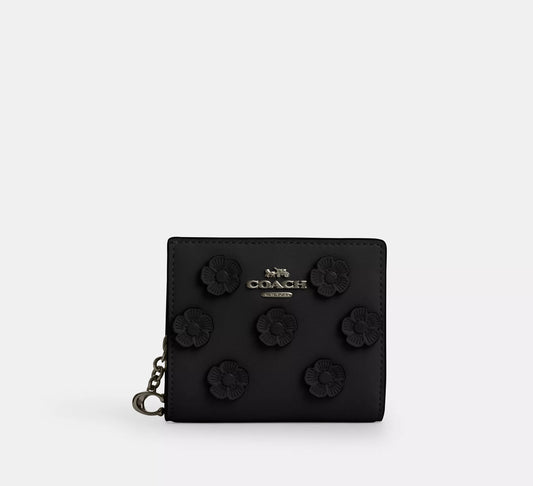Coach - Snap Wallet With Floral Applique Black (Preorden)